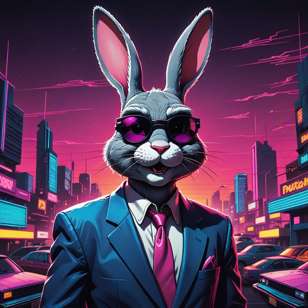 Synthwave Bugs Bunny Illustration