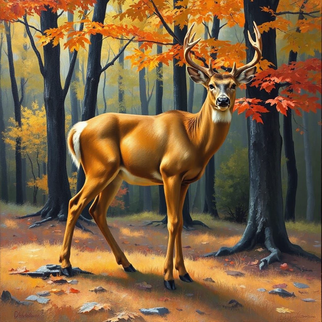 Deer Gradient: Seasons Meet in Impasto Forest