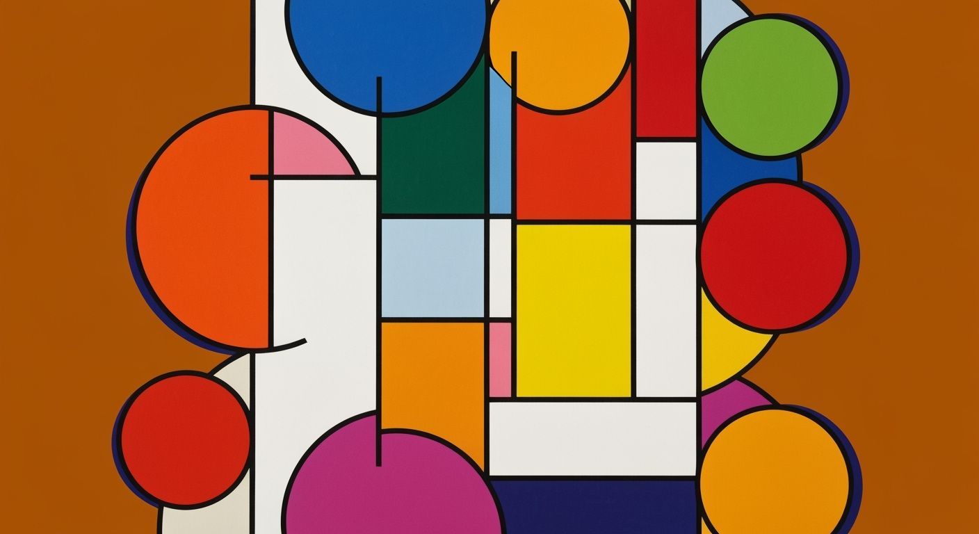 Colorful Circles Network in Piet Mondrian Style