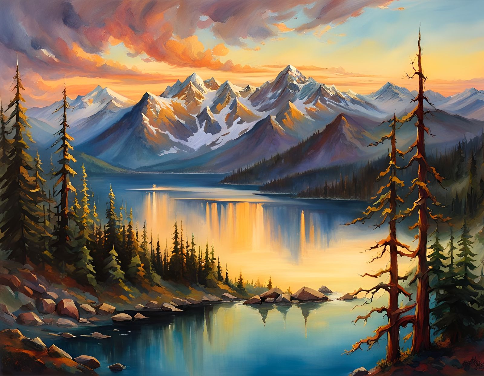 Spirit Lake Sunset: A Folk Art Landscape