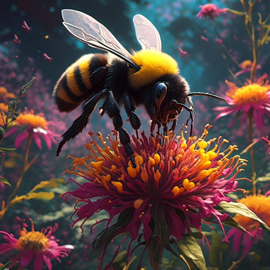 Honeysuckle and Bumble Bee in Detailed Matte Painting