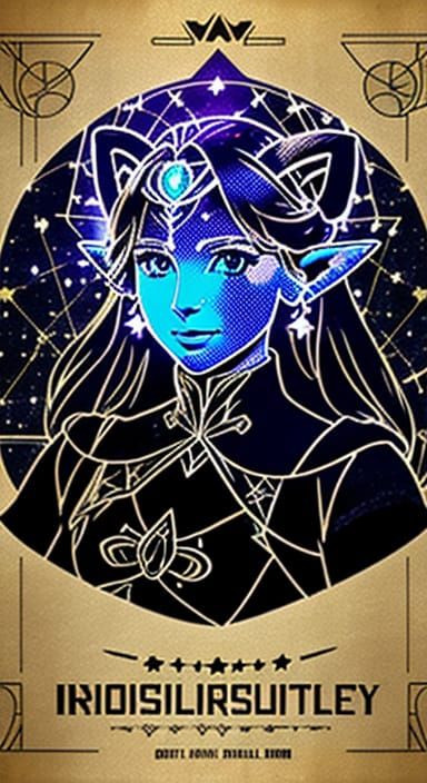 Ethereal Lady in Hyrule-Inspired Holographic Line Art