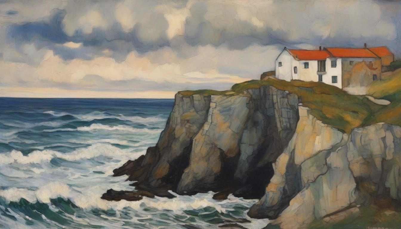 Coastal Expressionism: Turbulent Cliffside Scene