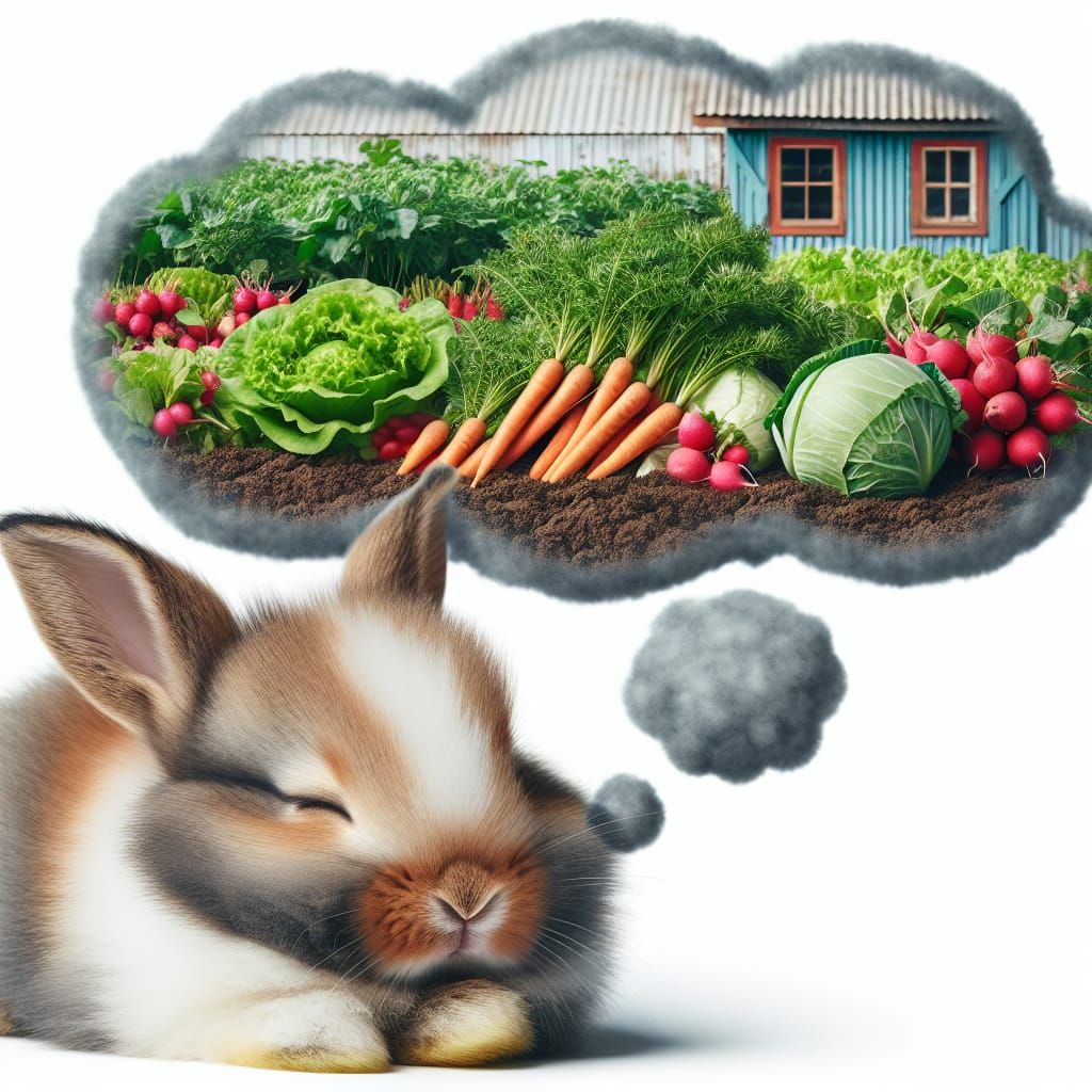 Whimsical Bunny Dreams of a Vibrant Vegetable Garden