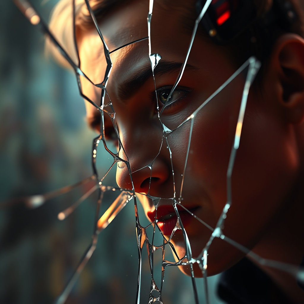 Fractured Mirror Reflects Liars: Hyperrealistic Splash Art