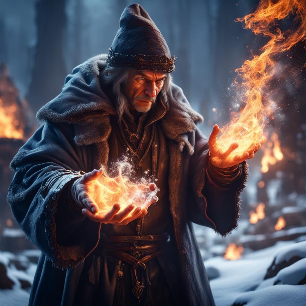 Sorcerers Battle with Ice Spells: Fantasy Art