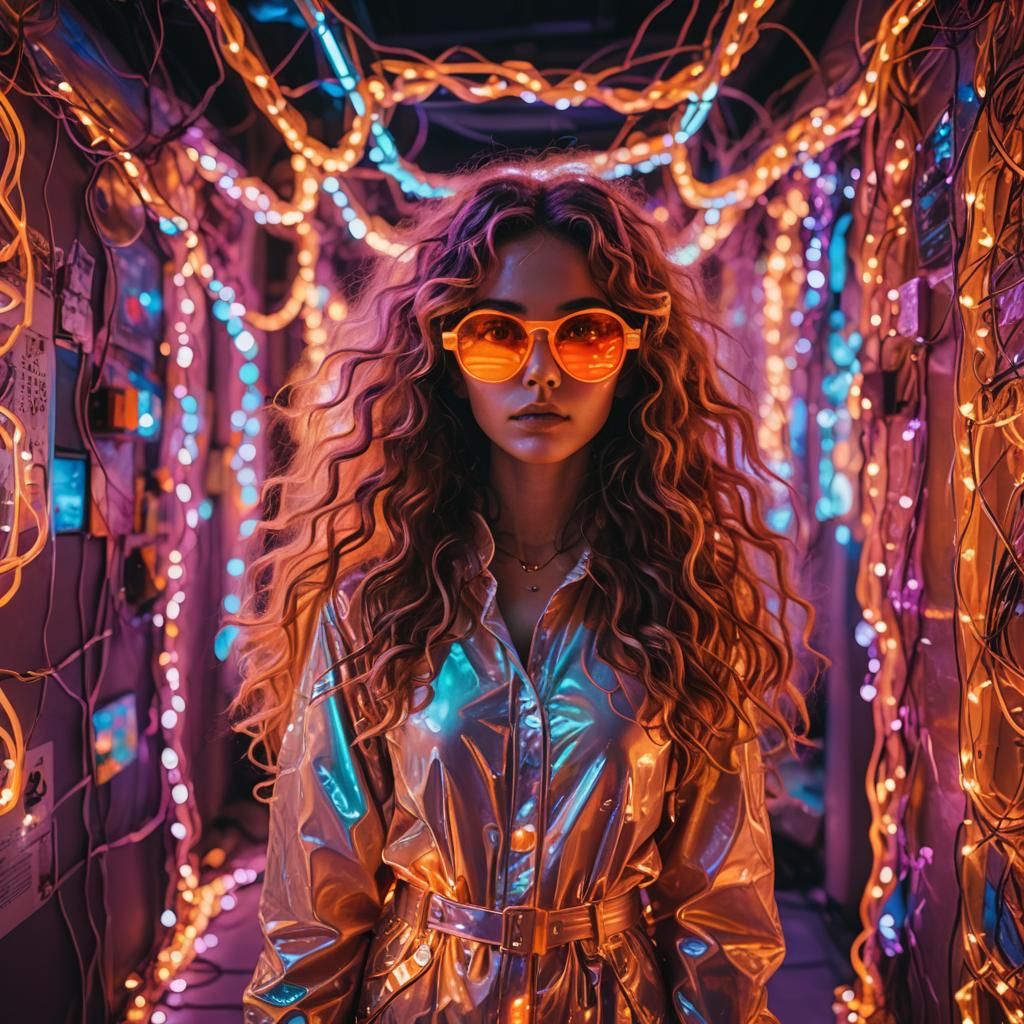Bio-Luminescent Woman in Retro Vaporwave Cyberpunk