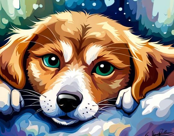 Magical Forest with Spirit Animal in Acrylic Style