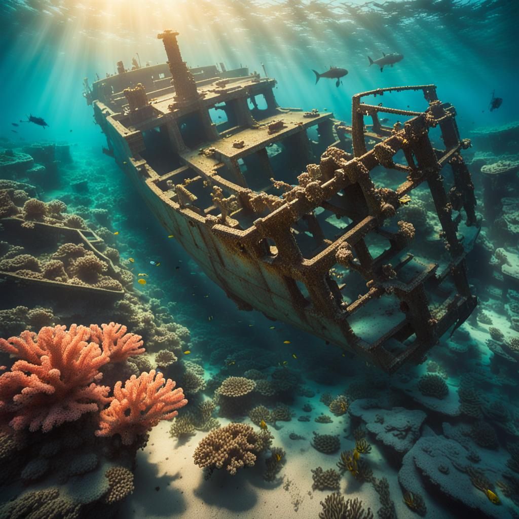 Sunlit Shipwreck Scene in Nautical Realism Style