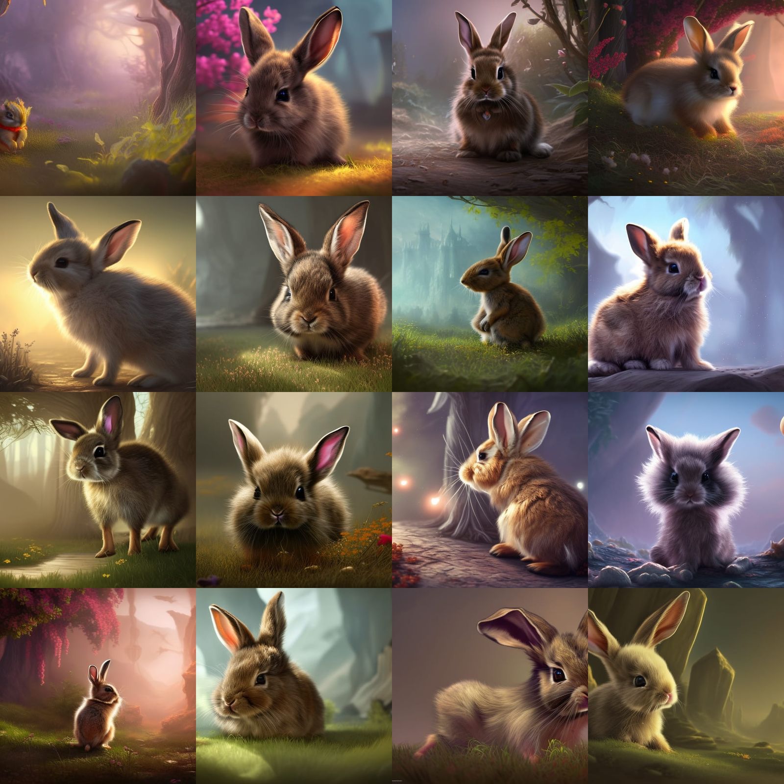 Fantastical Baby Bunny Matte Painting in Deep Color