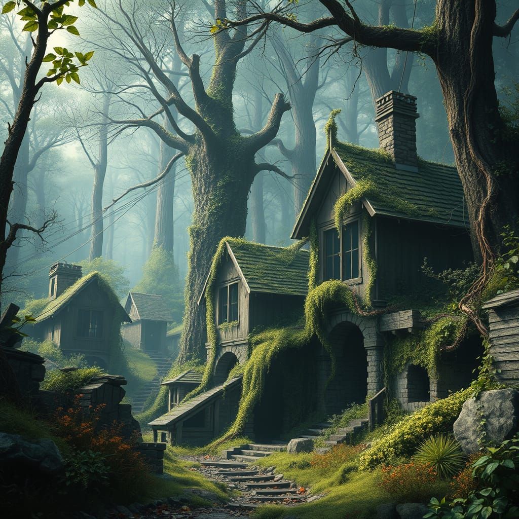 Abandoned Town Transformed by Nature's Mystical Hand