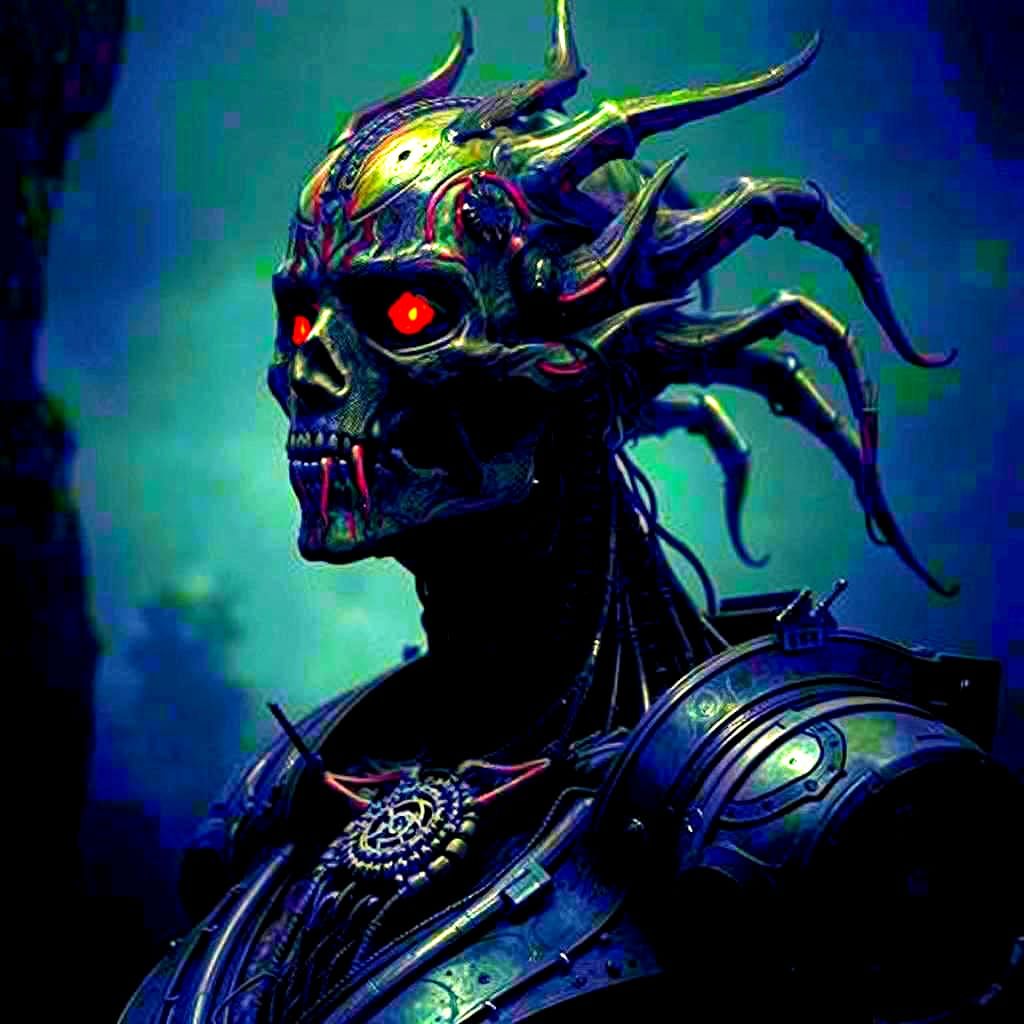 Ethereal Biomechanical Cenobites in Dark, Cinematic Hues