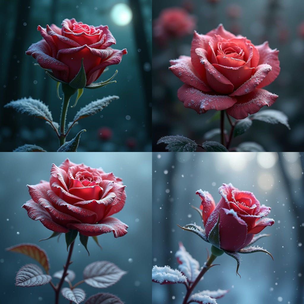 Fantastical Red Rose in a Dusting of Snow, Matte Painting