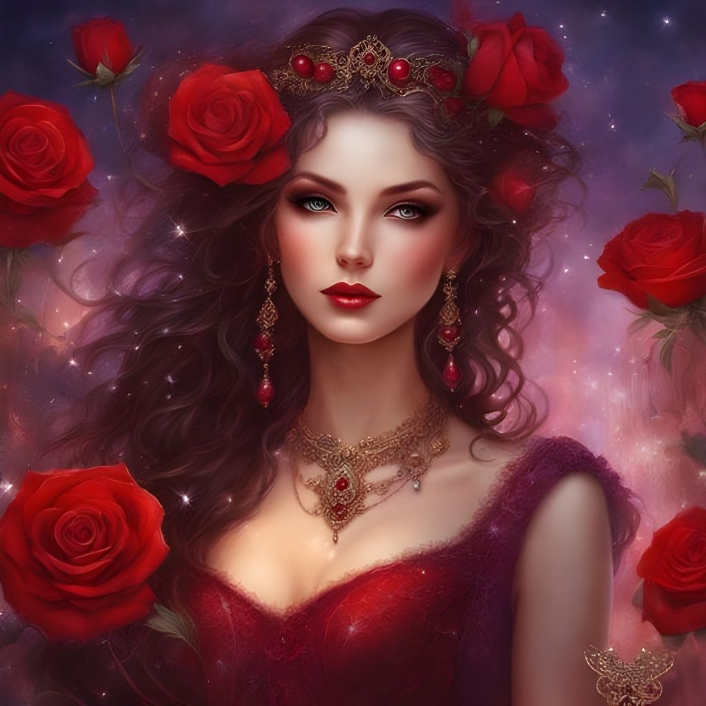 Gothic Italian Girl Portrait with Roses