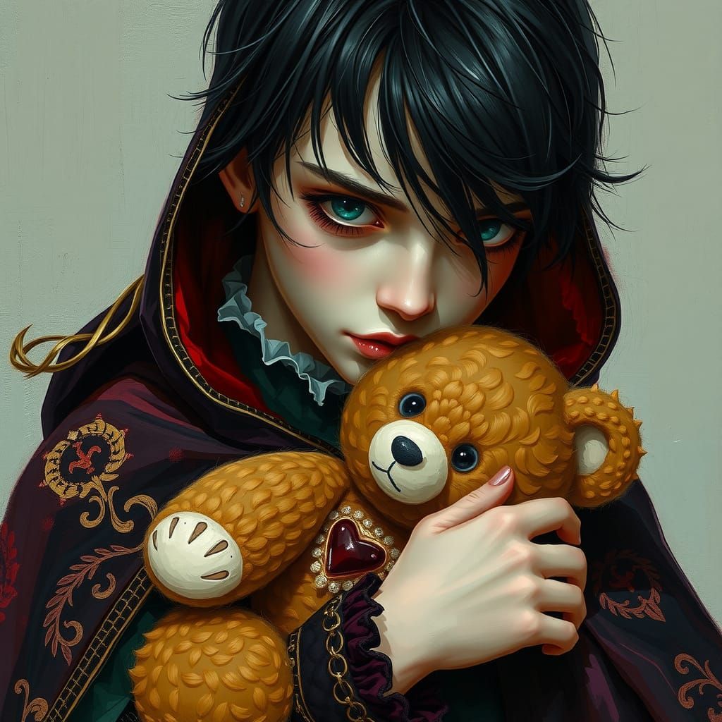 Vampire with Teddy Bear in Impressionist Style