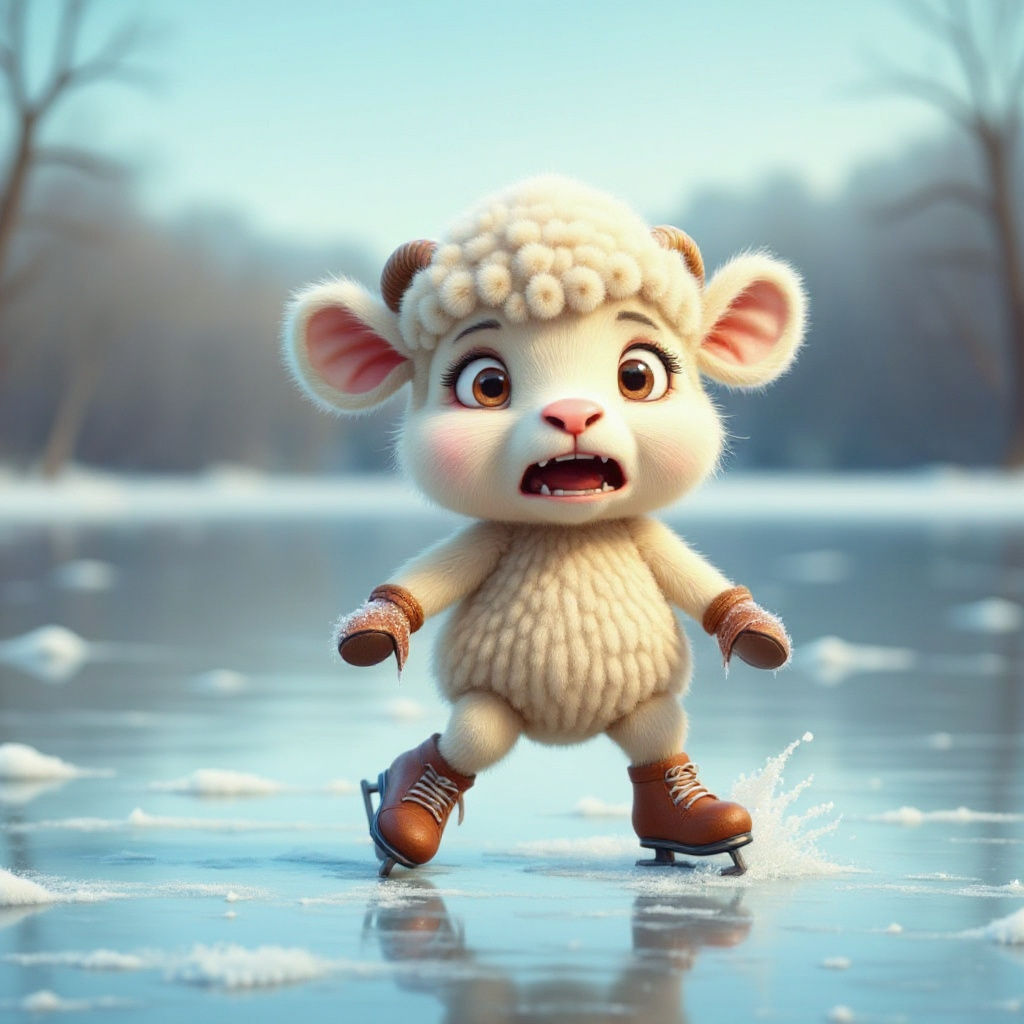 Lamb on Ice: A Whimsical Watercolor Scene