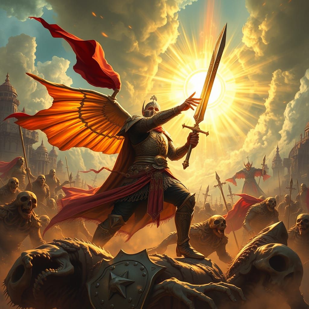 Battlemage Casts Sunshield Roar in Fantasy Landscape