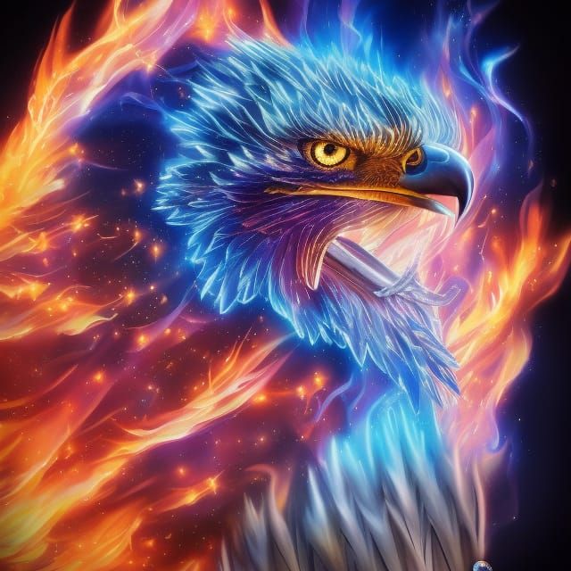 Futuristic Eagle with Fiery Plume in 8K
