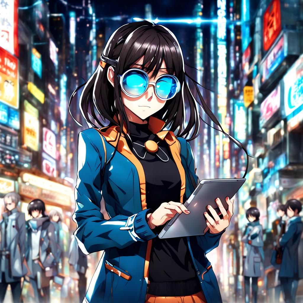 Anime Character with Digital Tablet, Manga Style