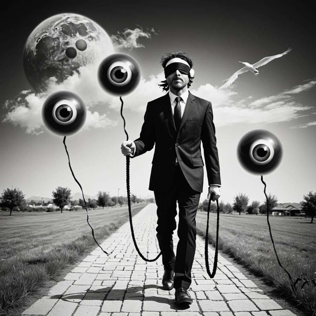 Blindfolded Man Walking Eyeball Pets
