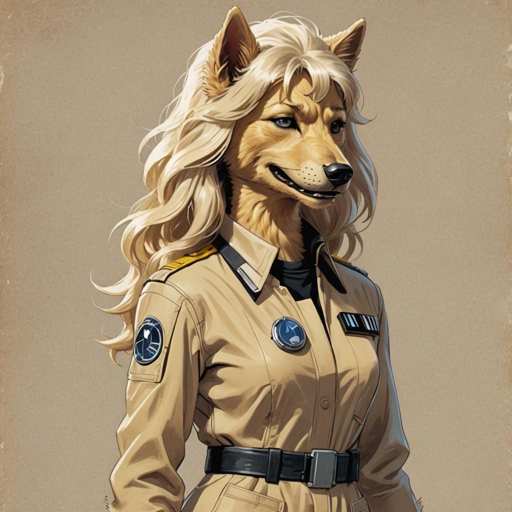Canine Star Wars Pilot in 1940s Illustration Style