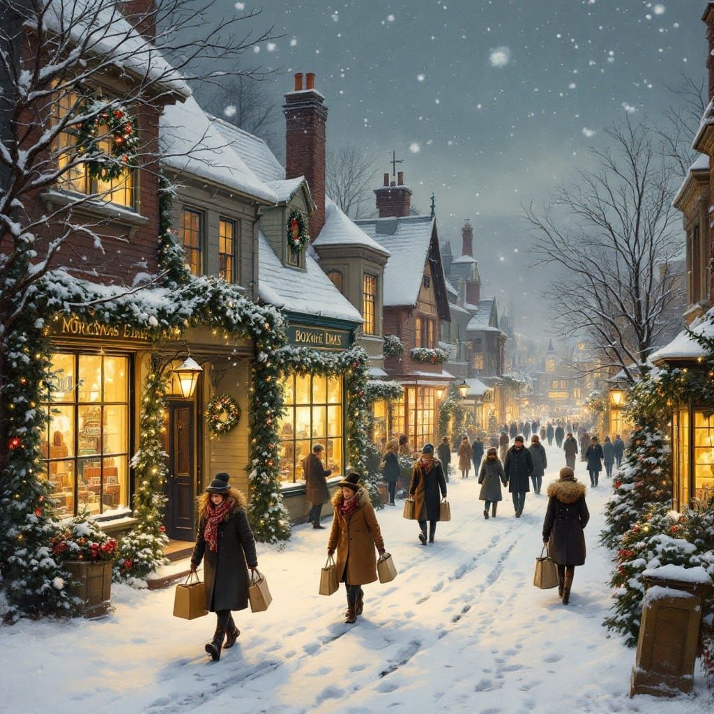 Victorian-Era Boxing Day Celebration in a Snowy Winter Wonde...