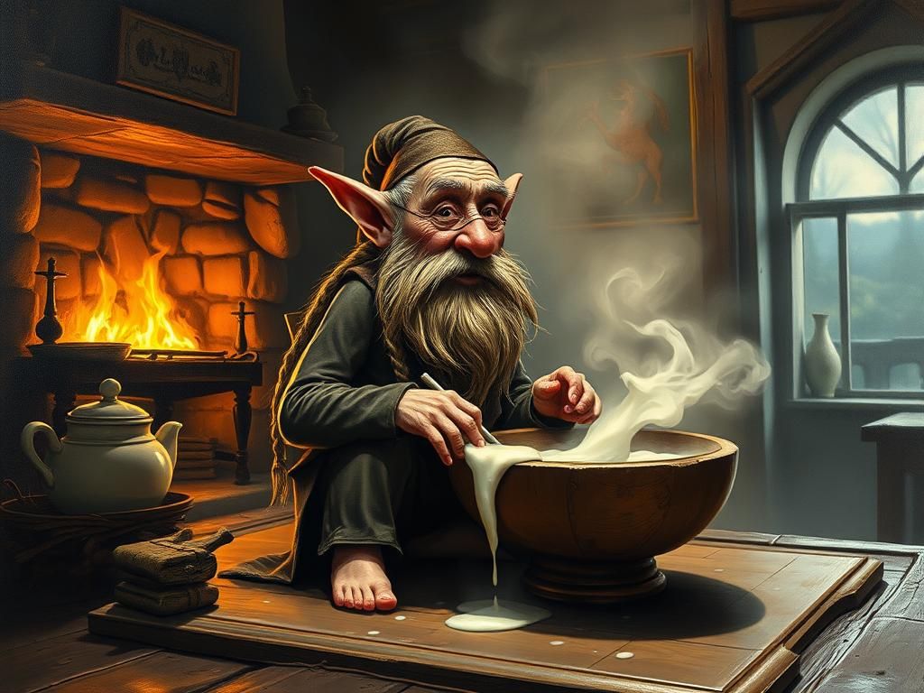 Mystical Brownie Spirit in Medieval Kitchen