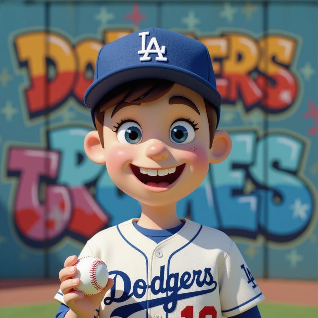 Claymation Boy in Dodgers Gear Holding Baseball