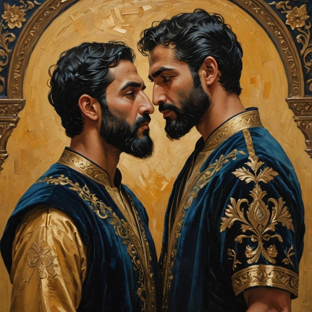 Elegant Arab-Turkish Lovers in Neo-Impressionist Masterpiece