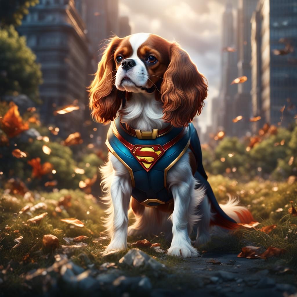 Superhero Cavalier King Charles Spaniel: Detailed Digital Ar...