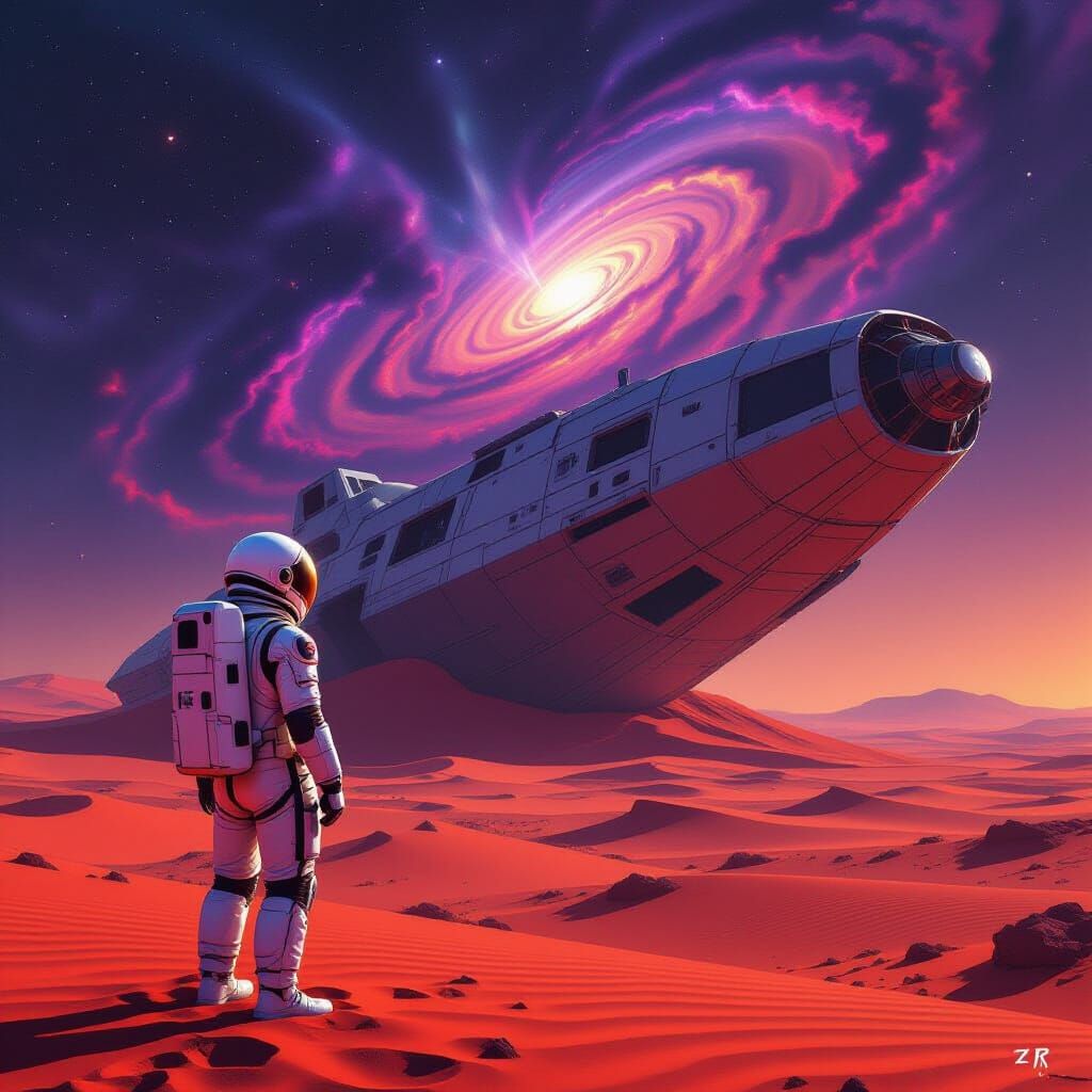 Astronaut Explores Alien Planet With Giant Spaceship Wreckag...