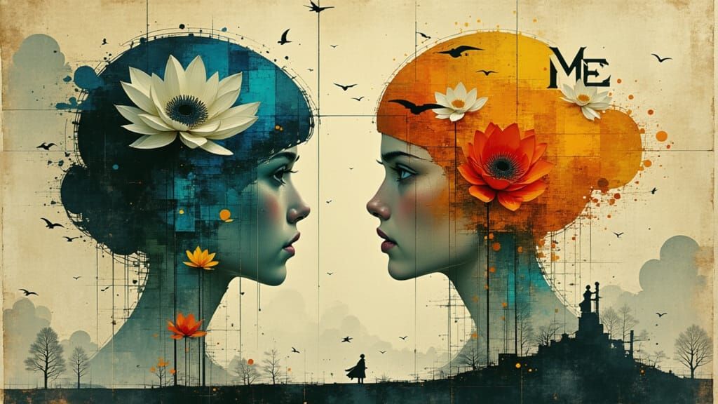 Peace and Love Double Exposure in Surrealist Style