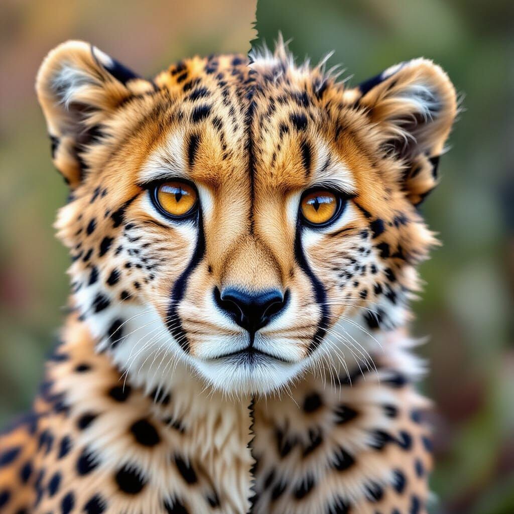 Cheetah Face Split: Majestic Adult and Cute Cub