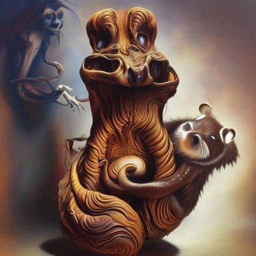 Terrifying Beaver Tango in an Intricate Painting