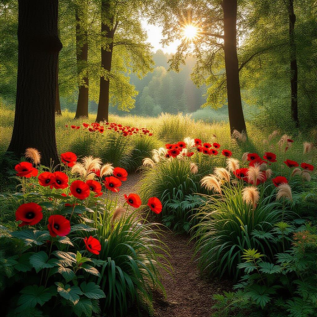 Lush Forest Clearing with Sleeping Fennec