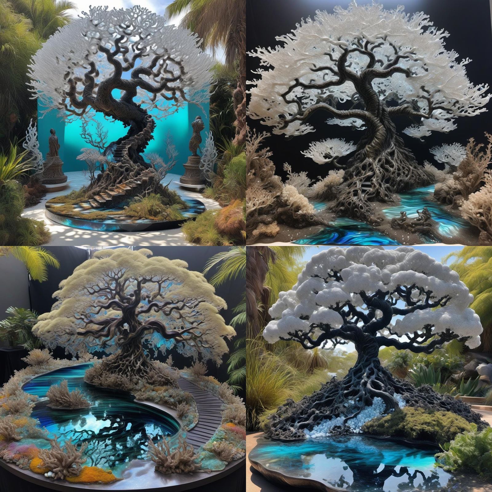 Photorealistic Fractal Ice Garden with Bioluminescent Flora