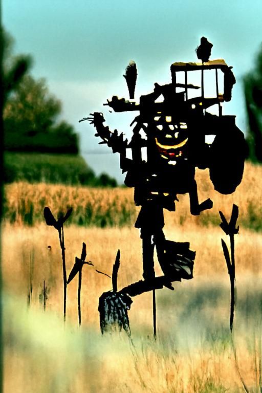 Cinematic Scarecrow in Prairie Field