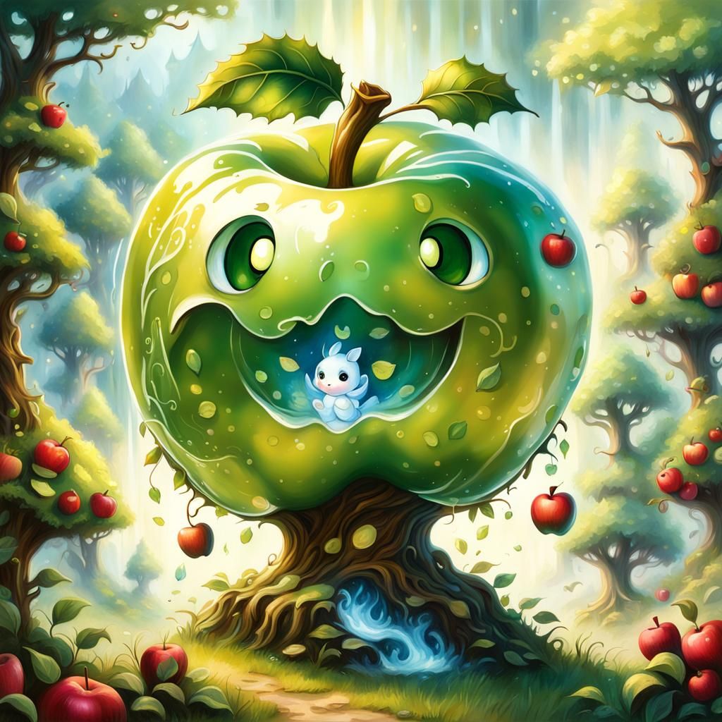 Chibi Apple in Ethereal Fantasy Style