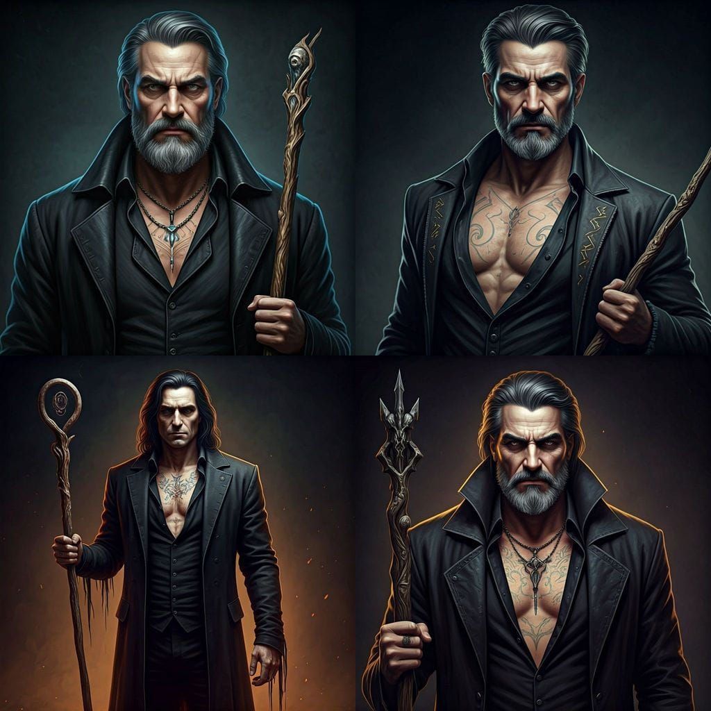 Dark Elegance: Stern Figure with Mystical Tattoos