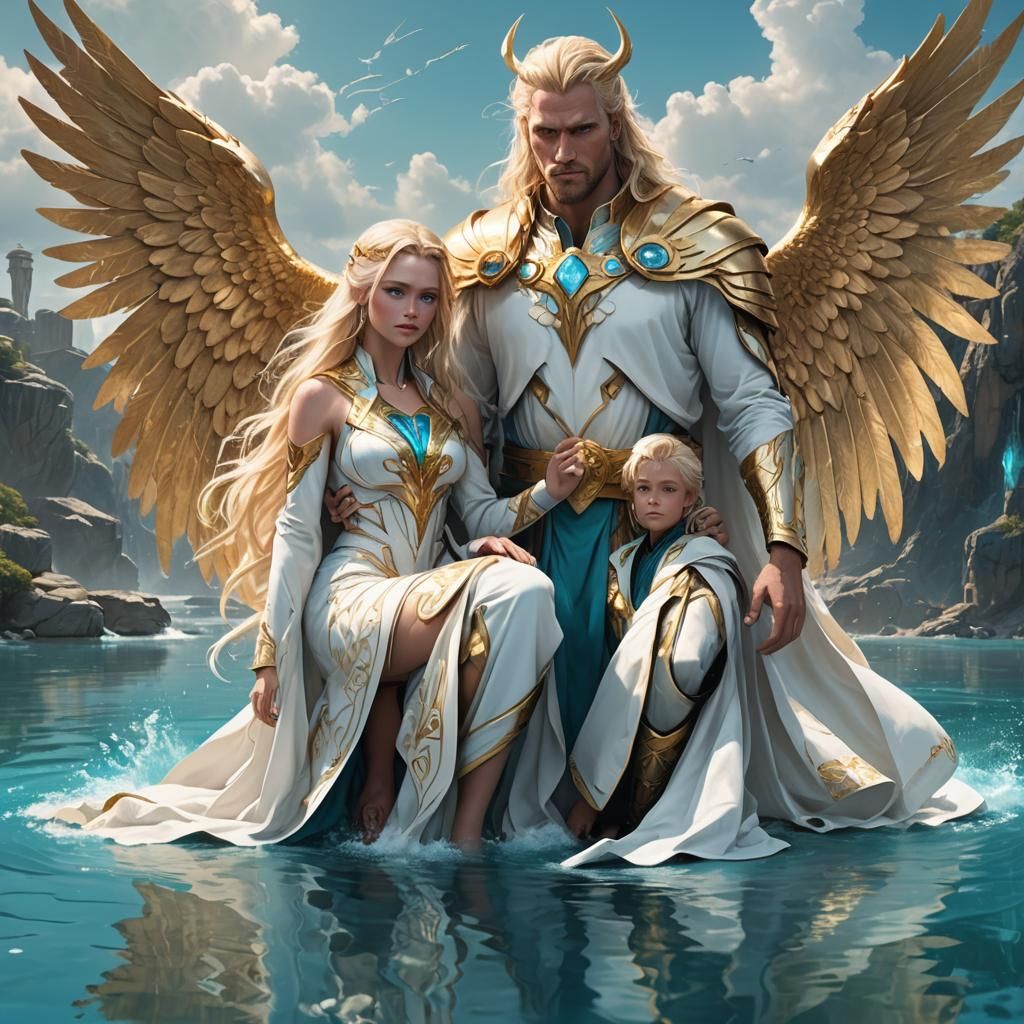 Blonde Woman with Wings in Fantasy Landscape