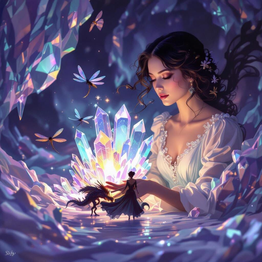 Victorian Poet in Turquoise Dreamscape with Dragons and Drag...