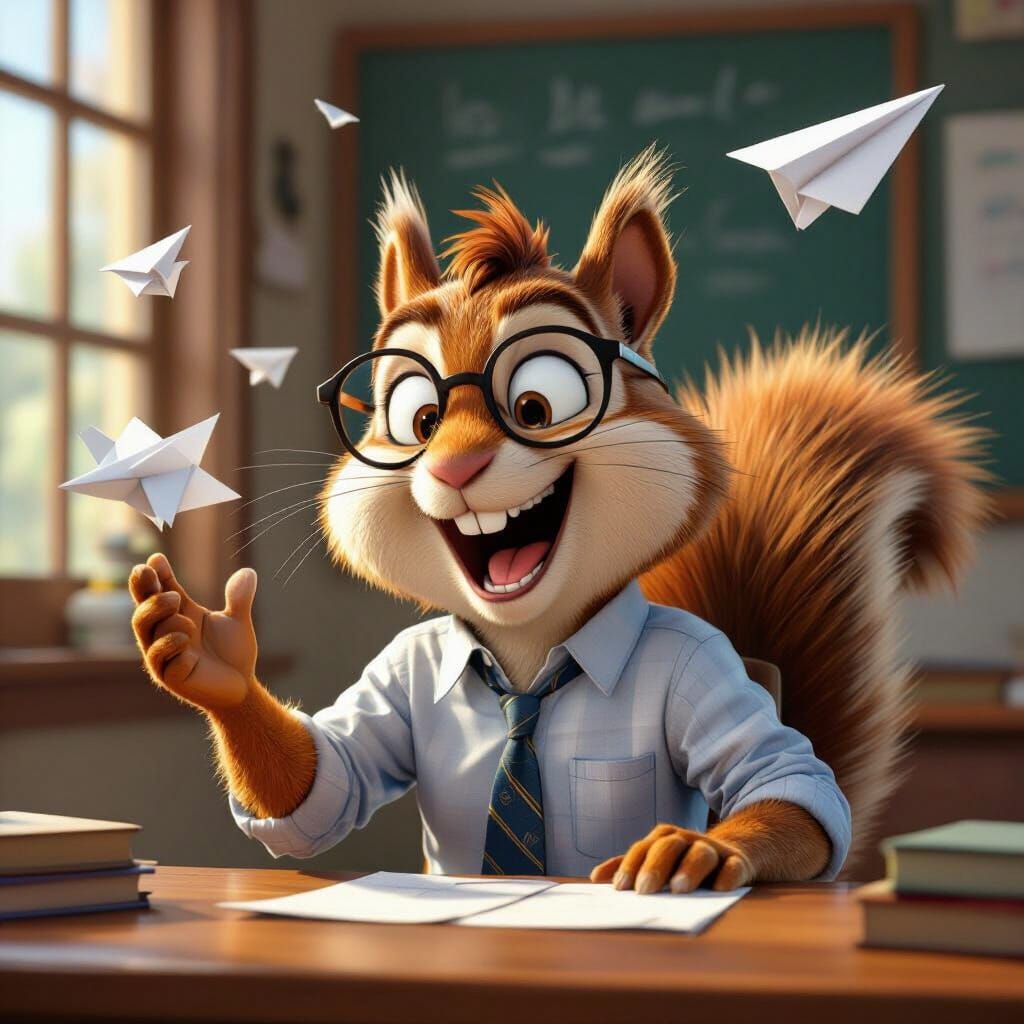 Mischievous Squirrel Disrupts Class in Pixar Style