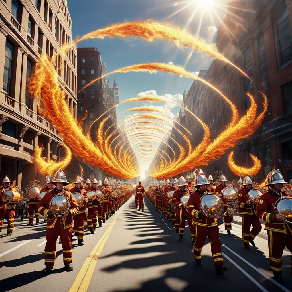 Epic Digital Matte Painting of Firemen's Parade in Vibrant S...