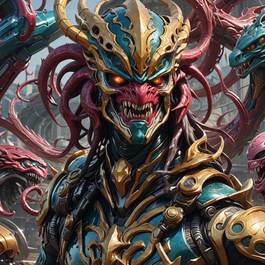 Kraken Power Ranger Portrait in Hyperdetailed Style