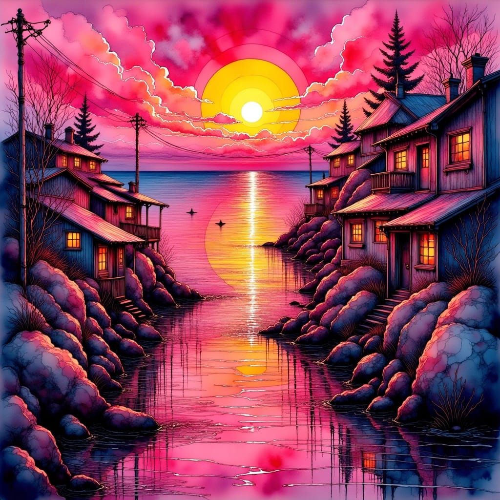 Graffiti Masterpiece Unfolds Under Radiant Crimson Sky