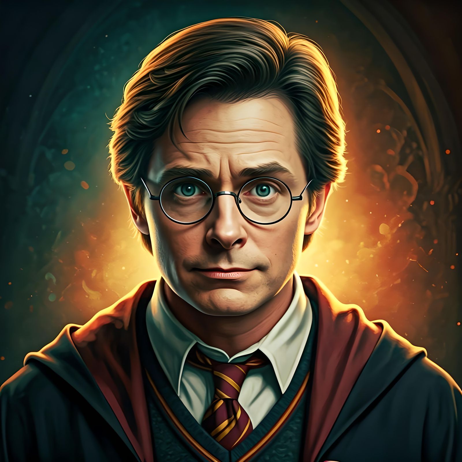 Michael J Fox as Harry Potter: Hyperrealistic Portrait