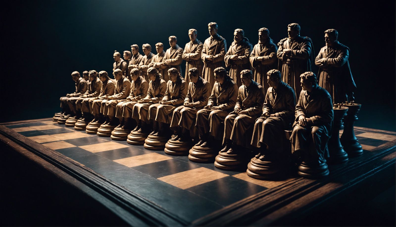 Dramatic Chess Game with 3D Figures in Cinematic Style