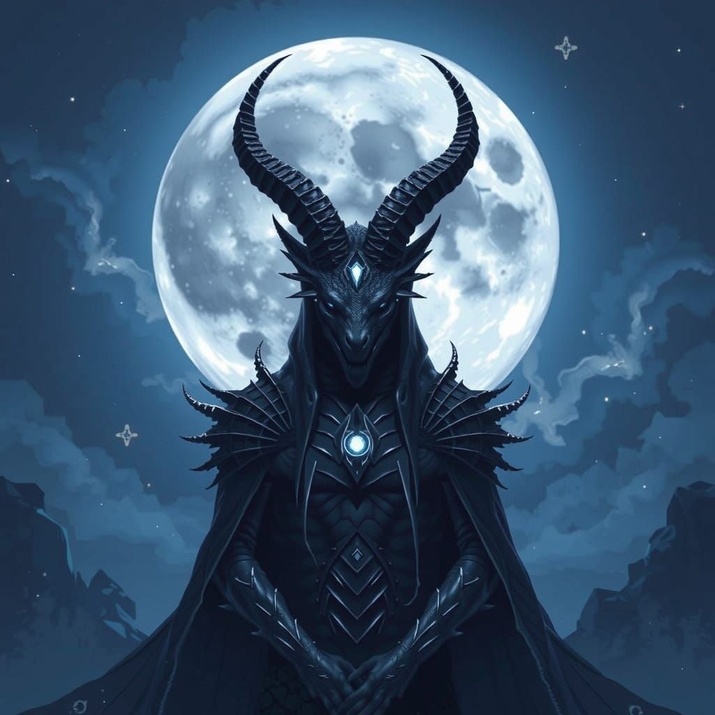 Dark Draconic Monster with Four Horns and Moon