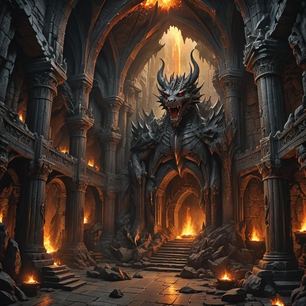 Majestic Dragon Lair in Dark Fantasy Style