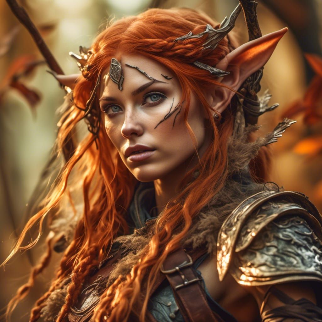 Hyperrealistic Elven Warrior Portrait in Forest